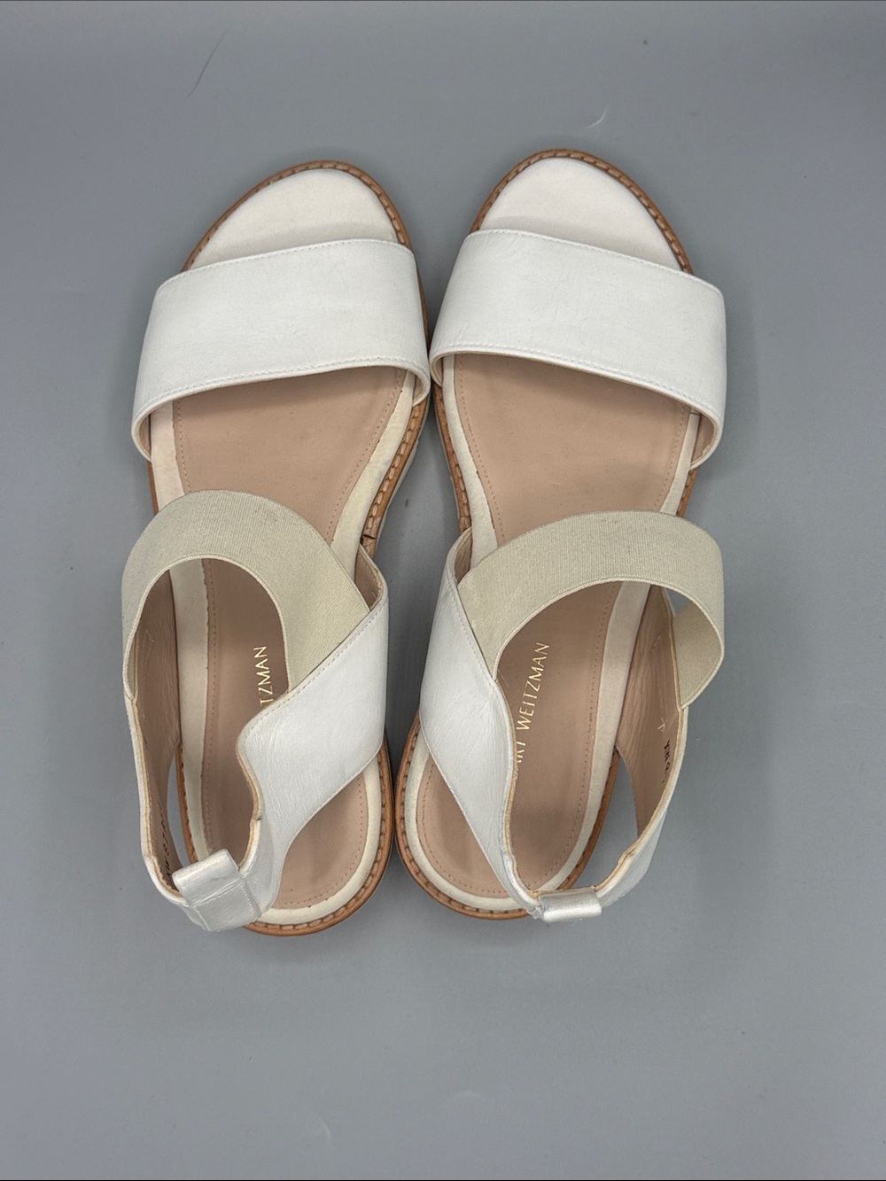 Stuart Weitzman Sz 6M White Leather Slingback Sandals. No box!